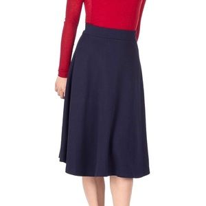 NWT - Women's High Waist A-Line Flared Skater Midi Skirt - Navy